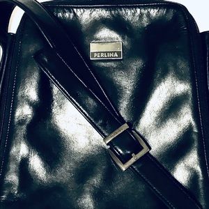 Perlina Black leather crossbody purse